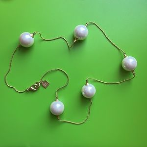 [Anne Klein] Vintage Gold Tone and Large Faux-Pearl Station Necklace